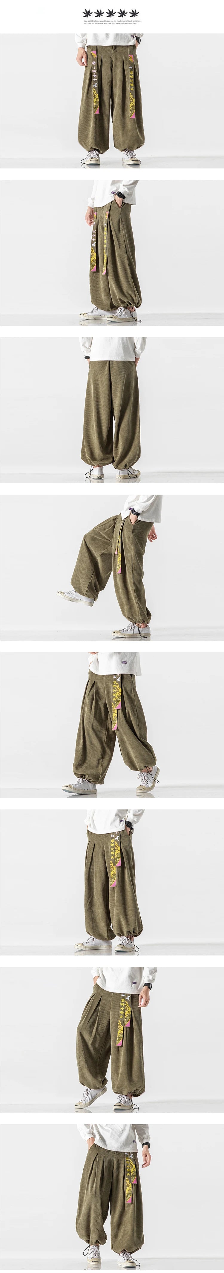 Corduroy Embroidered Baggy Style Pants , - Streetwear Pants - Slick Street