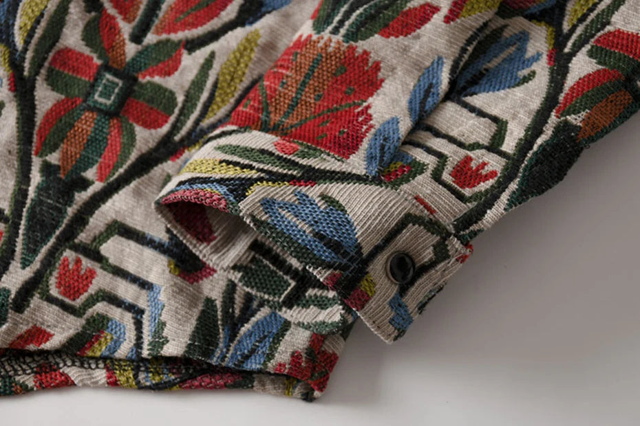 Aztec Floral Art Button-Up Shirt , - Streetwear Shirt - Slick Street