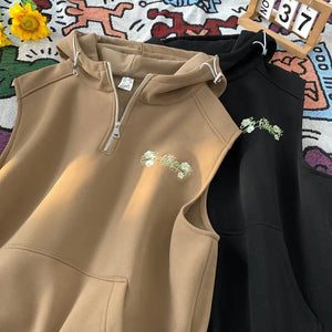 Workout Sleeveless Half-Zip Style Hoodie , - Streetwear Hoodie - Slick Street