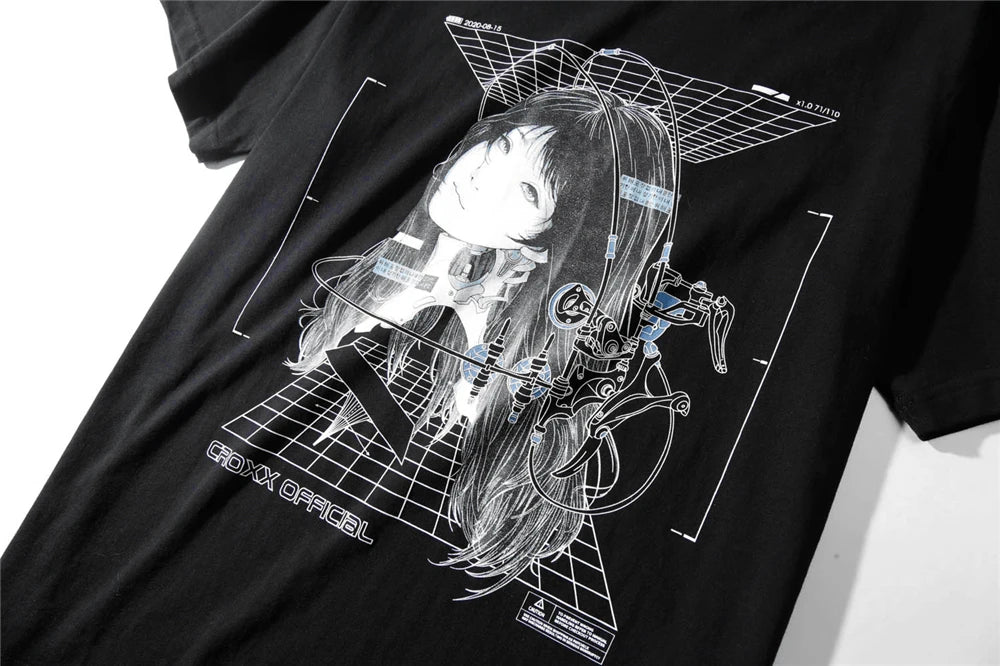Streetwear Robotic Anime Girl Loose T-Shirt ,  - Streetwear T-Shirt - Slick Street