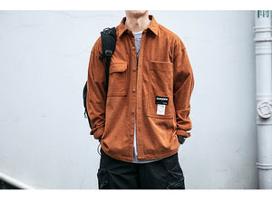 Corduroy Waffle Plaid Semi Collar Overshirt ,  - Streetwear Tops - Slick Street