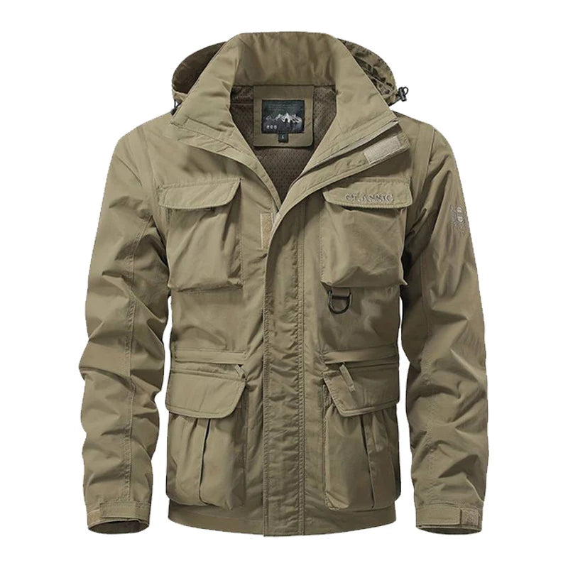 Detachable 'V23' Hooded Ski Jacket Khaki, XS - Streetwear - Slick Street