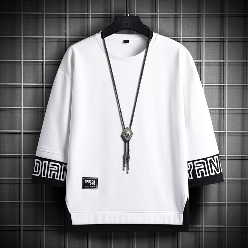 Paneled Cuffs Loose T-Shirt White, M - Streetwear T-Shirt - Slick Street