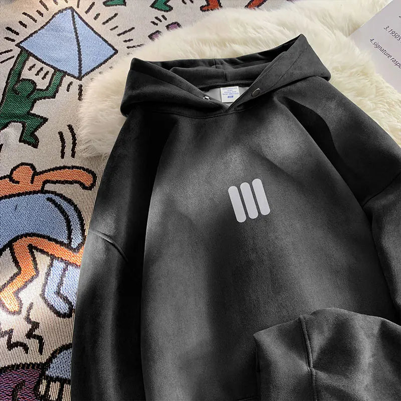 Glyph Vertical Bar Suede Hoodie Black, XS - Streetwear Hoodie - Slick Street