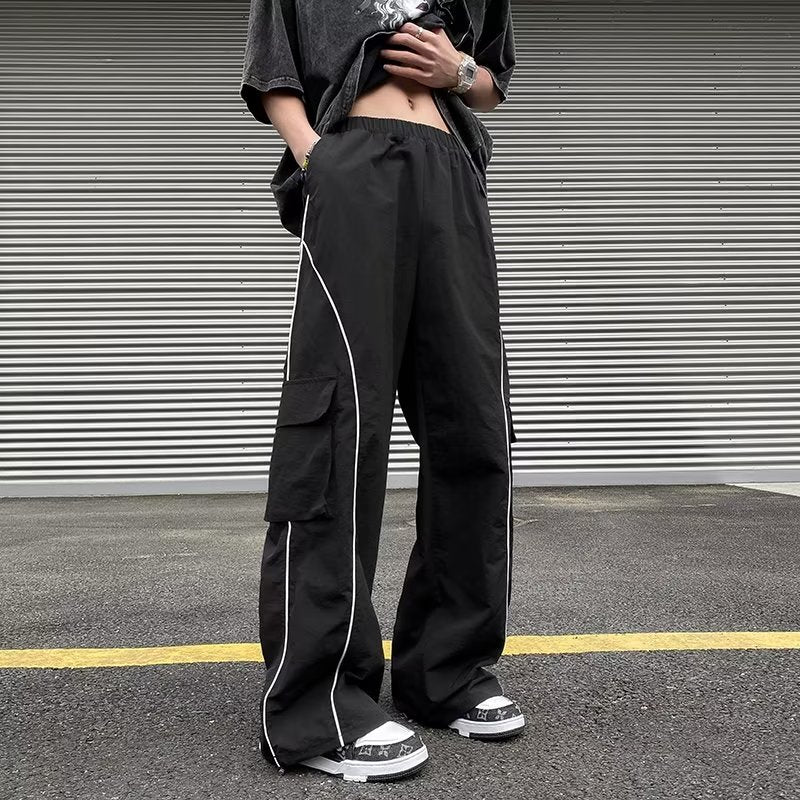 StripeLine- Baggy Black Cargo Pants ,  - Streetwear Cargo Pants - Slick Street