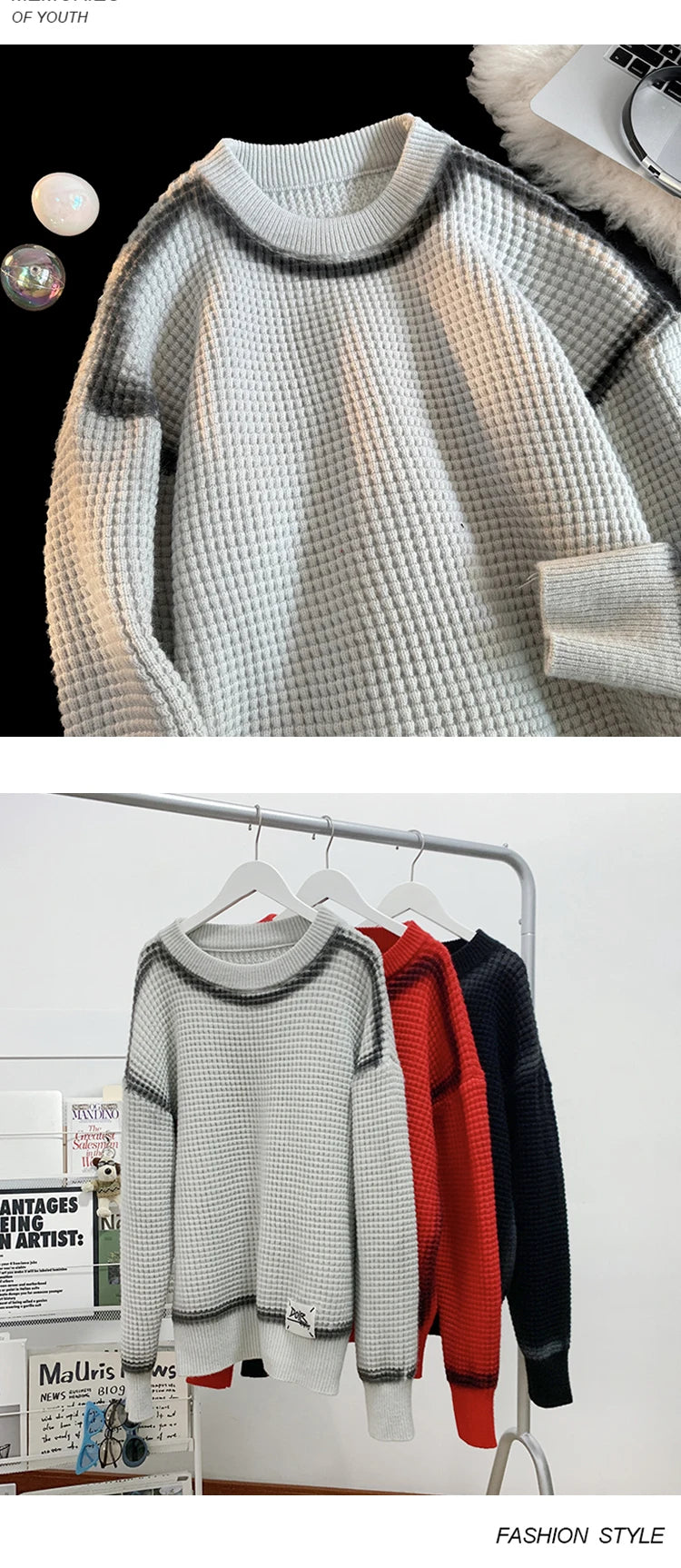 Waffle Knitted Crew Neck Sweater , - Streetwear Sweater - Slick Street