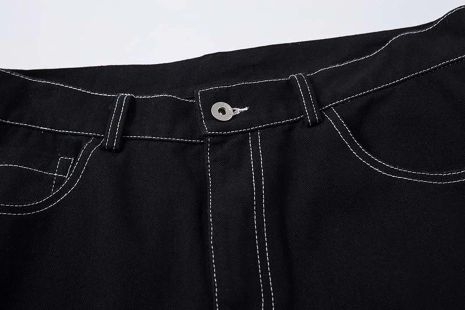 Flame Embroidery Straight Leg Pants , - Streetwear Pants - Slick Street