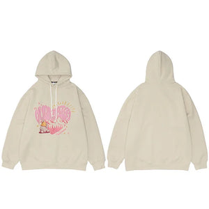 Dual Match Heart Shape Pullover Hoodie Khaki, S - Streetwear Hoodie - Slick Street