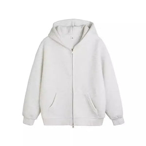 Plain Color Double Zipper Hoodie White Grey, M - Streetwear Hoodie - Slick Street