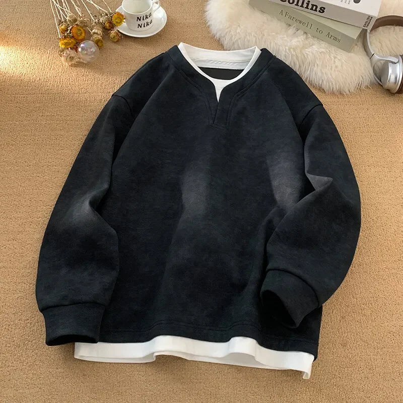 Fake Two Piece Tie-Dye Sweatshirt Black, XS - Streetwear Sweatshirt - Slick Street