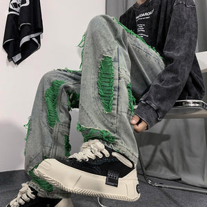 Denim Streetwear Ripped Patches Pants ,  - Streetwear Pants - Slick Street