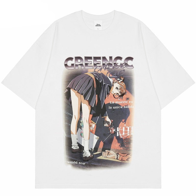 GREENGC Killer Girl Shooter Anime T-Shirt ,  - Streetwear T-Shirt - Slick Street