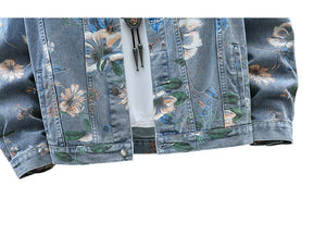 Vintage Floral Abstract Art Denim Jacket , - Streetwear Jacket - Slick Street