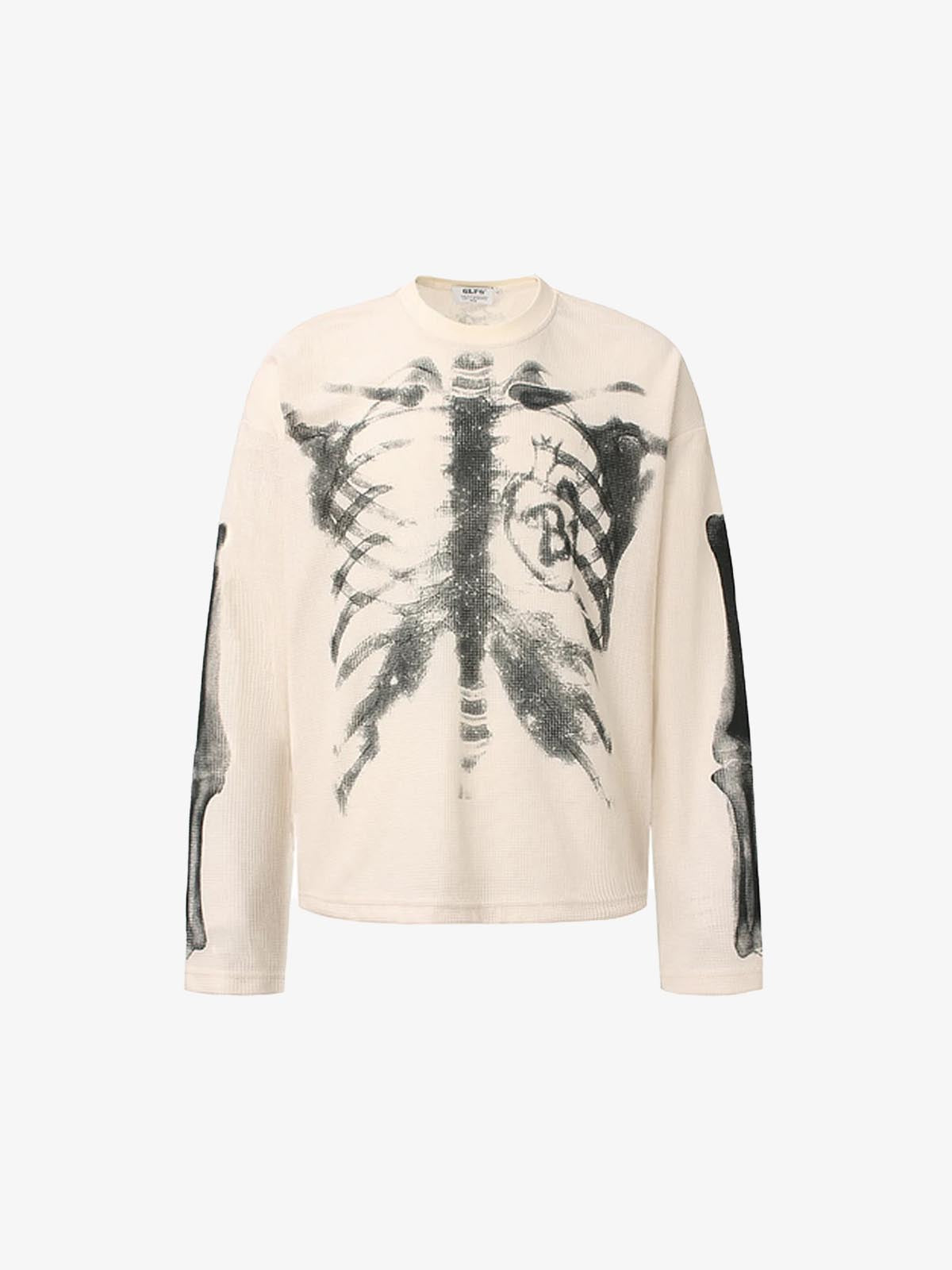 Skeleton B-Heart Graphic Sweatshirt beige, S - Streetwear Sweatshirts - Slick Street