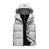 Padded Striped Vest Sleeveless Jacket White, L - Streetwear Jacket - Slick Street