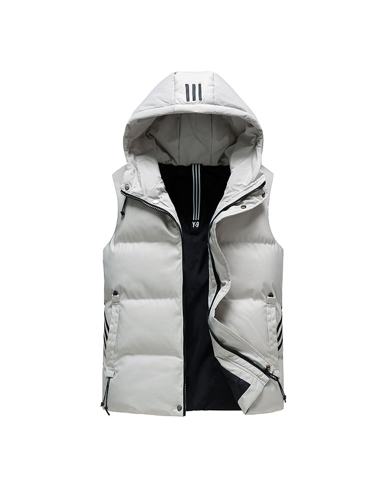 Y9 Striped Gilet Jacket White, S - Streetwear Jacket - Slick Street
