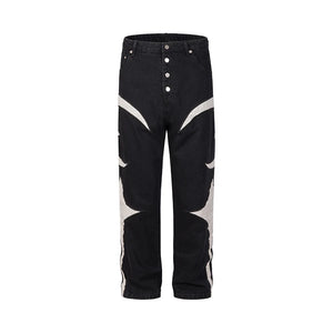 Crescent Embroidery Patchwork Baggy Pants ,  - Streetwear Pants - Slick Street