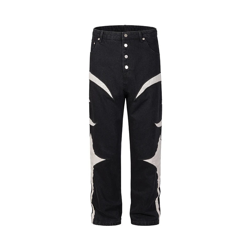 Crescent Embroidery Patchwork Baggy Pants ,  - Streetwear Pants - Slick Street