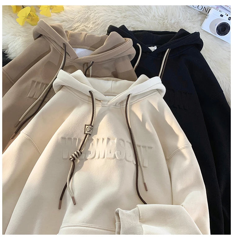 Drawstring Wednesday Embossed Letters Hoodie ,  - Streetwear Hoodie - Slick Street