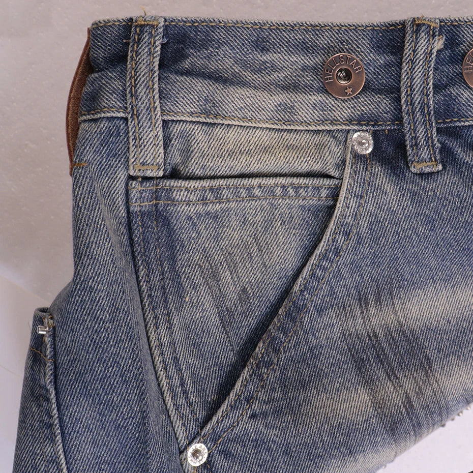 Fire Diamond Denim Rhinestone Shorts , - Streetwear Shorts - Slick Street