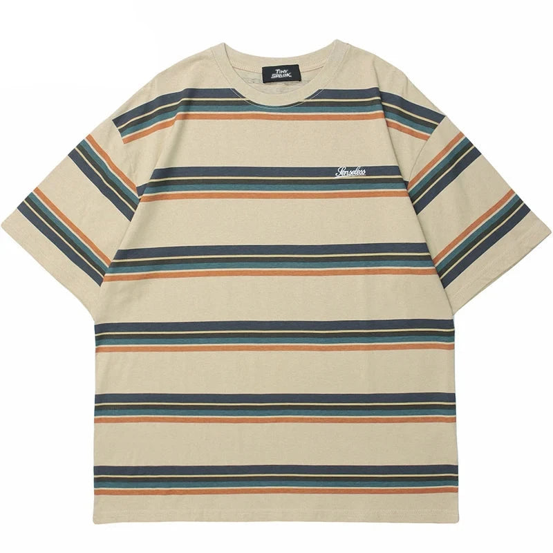 Varied Color Striped Pullover T-Shirt ,  - Streetwear T-Shirt - Slick Street