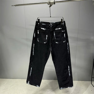 Ebony Black Splash Paint Style Pants , - Streetwear Pants - Slick Street