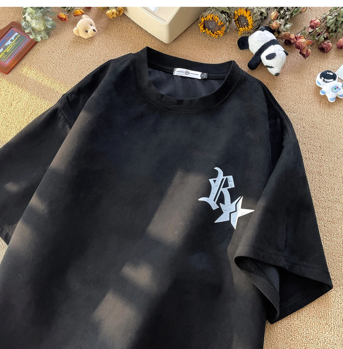 Elegant Capital R With Star Embossed T-Shirt ,  - Streetwear T-Shirt - Slick Street