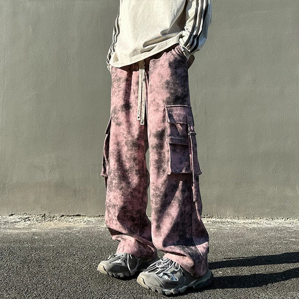 Tie Dye Large Size Pockets Pants XS, Pink - Streetwear Pants - Slick Street