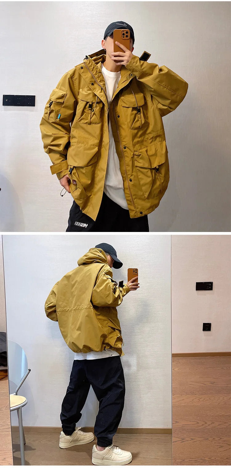 Large Size Multi Pocket Windbreaker Jacket , - Streetwear Jacket - Slick Street