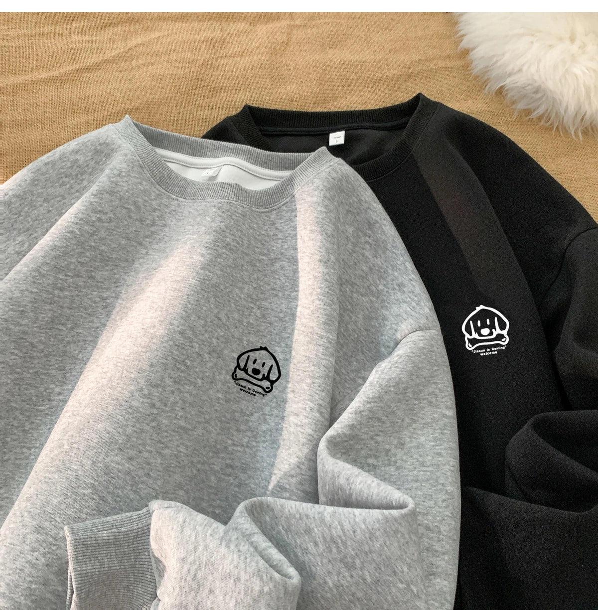Cute Dog Graphic Waffle Fabric Sweater ,  - Streetwear Sweater - Slick Street