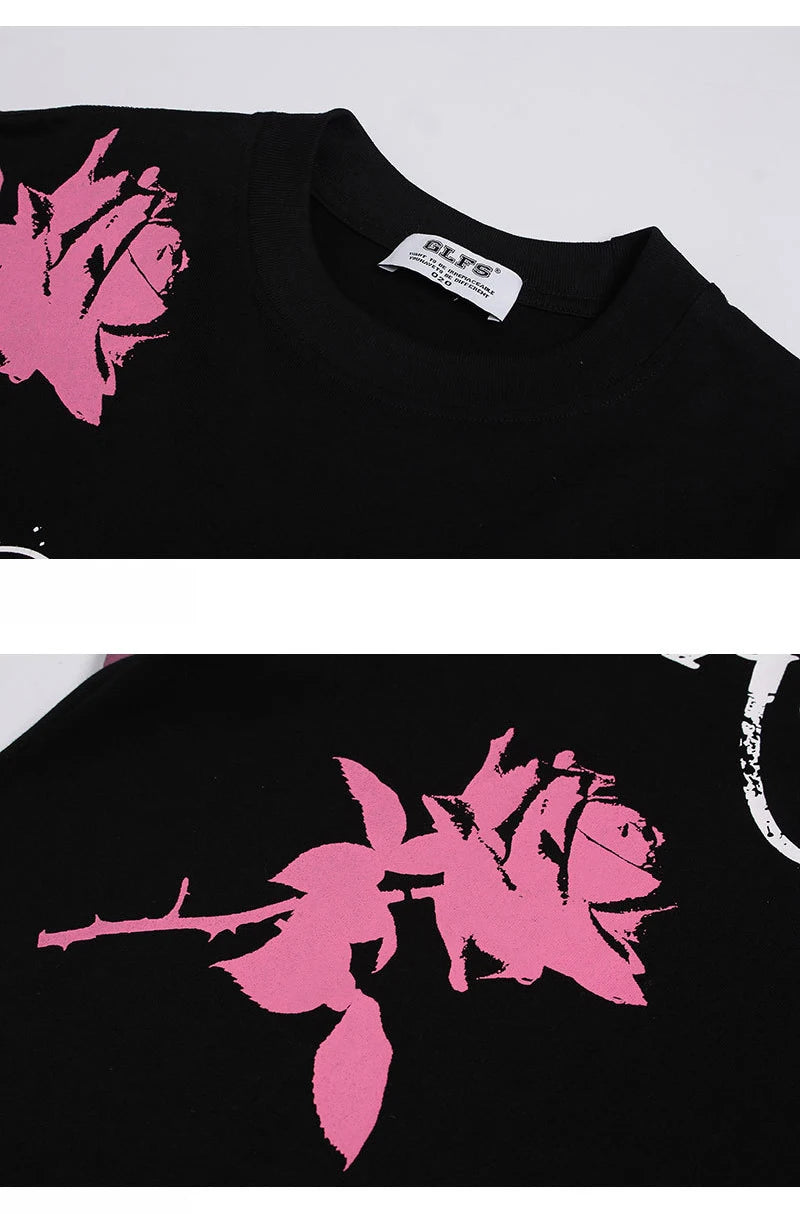 Pink Rose Attitude Graphic T-Shirt , - Streetwear T-Shirts - Slick Street
