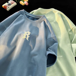 Letter R Foaming Embroidery Loose T-Shirt , - Streetwear T-Shirts - Slick Street