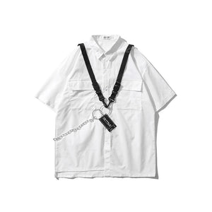 Elegant TA Buckles Chain Shirt And Shorts Set White T-Shirt, XS - Streetwear T-Shirt - Slick Street