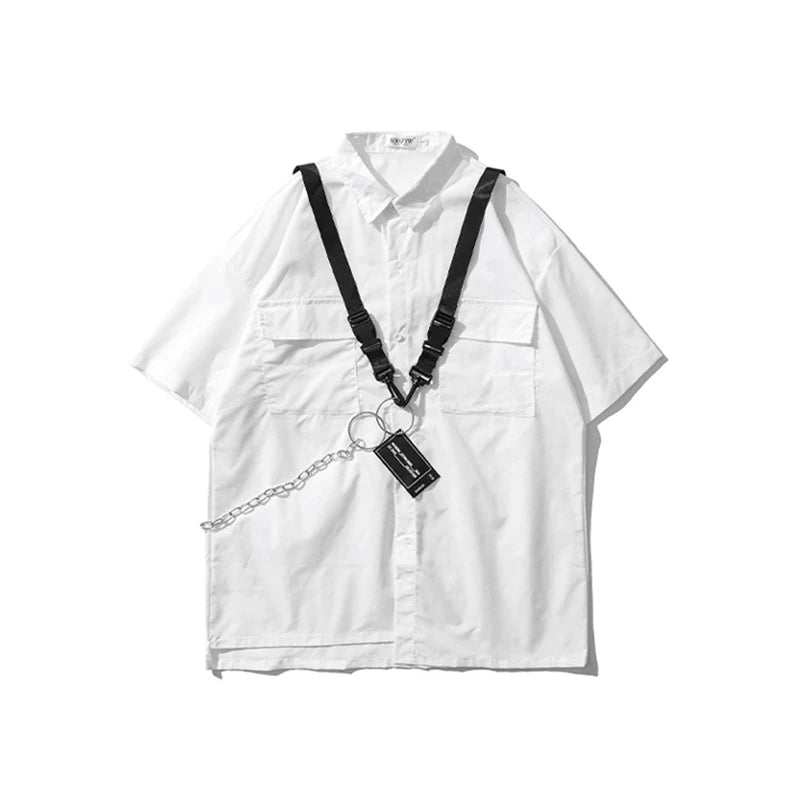Elegant TA Buckles Chain Shirt And Shorts Set White T-Shirt, XS - Streetwear T-Shirt - Slick Street