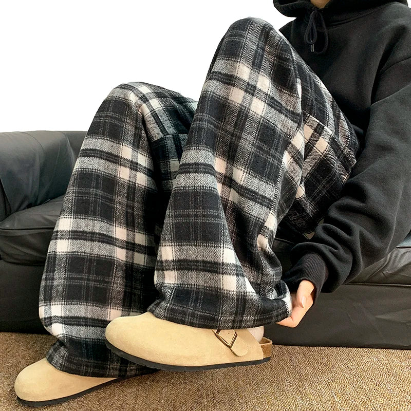 Plaid Baggy Style Elastic Waist Pant , - Streetwear Pant - Slick Street