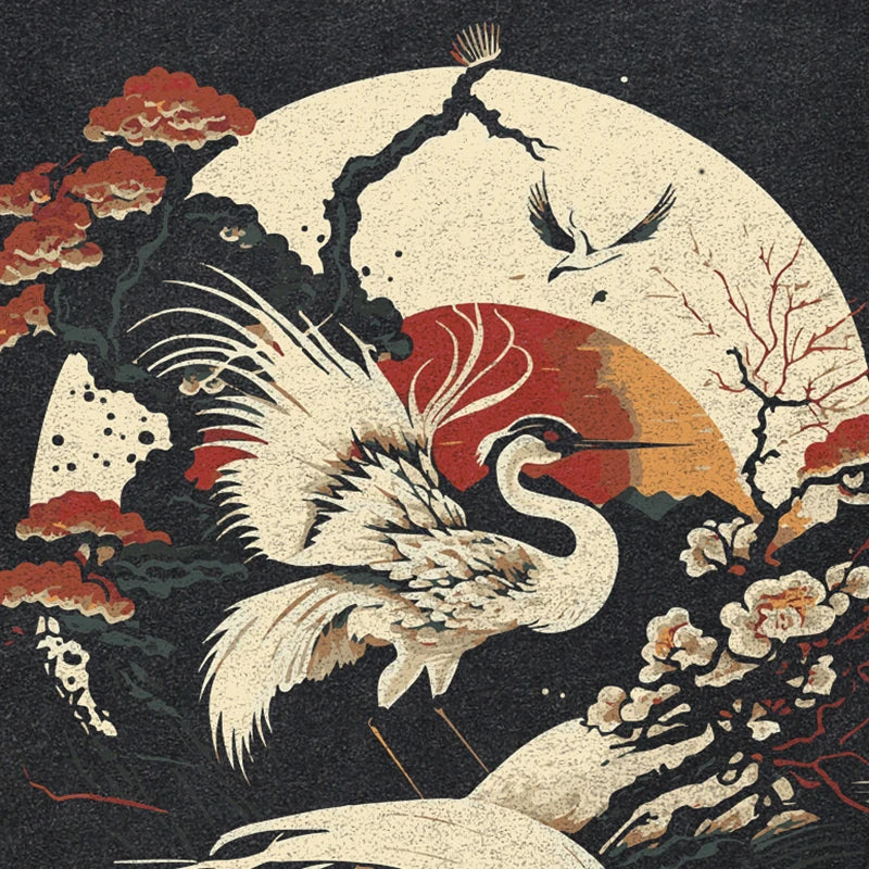 Rising Sun And Whooping Crane Graphic T-Shirt ,  - Streetwear T-Shirt - Slick Street