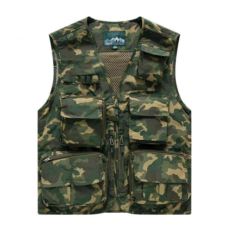 Camouflage Multi-Pocket Zipper Vest Green, XS - Streetwear Vest - Slick Street