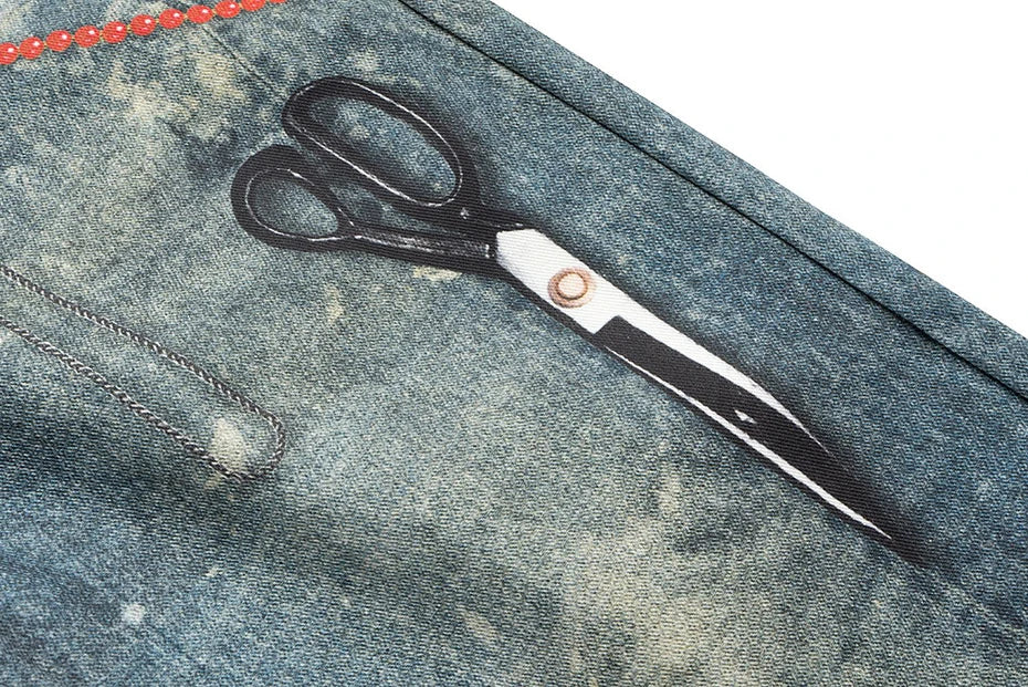 Hanging Keychain Graphic Denim Shorts , - Streetwear Shorts - Slick Street