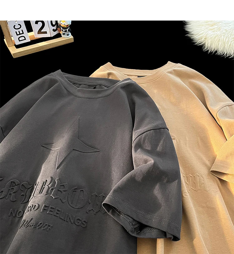 No Hard Feelings Star Polygons Embossed T-shirt , - Streetwear T-Shirts - Slick Street