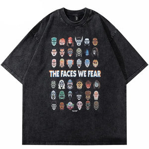 The Faces We Fear Dusty Color O-Neck T-Shirt , - Streetwear T-Shirts - Slick Street