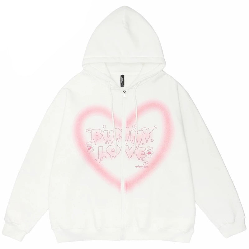 Heart Shape The BUNNY LOVE Anime Zipper Hoodie ,  - Streetwear Hoodie - Slick Street