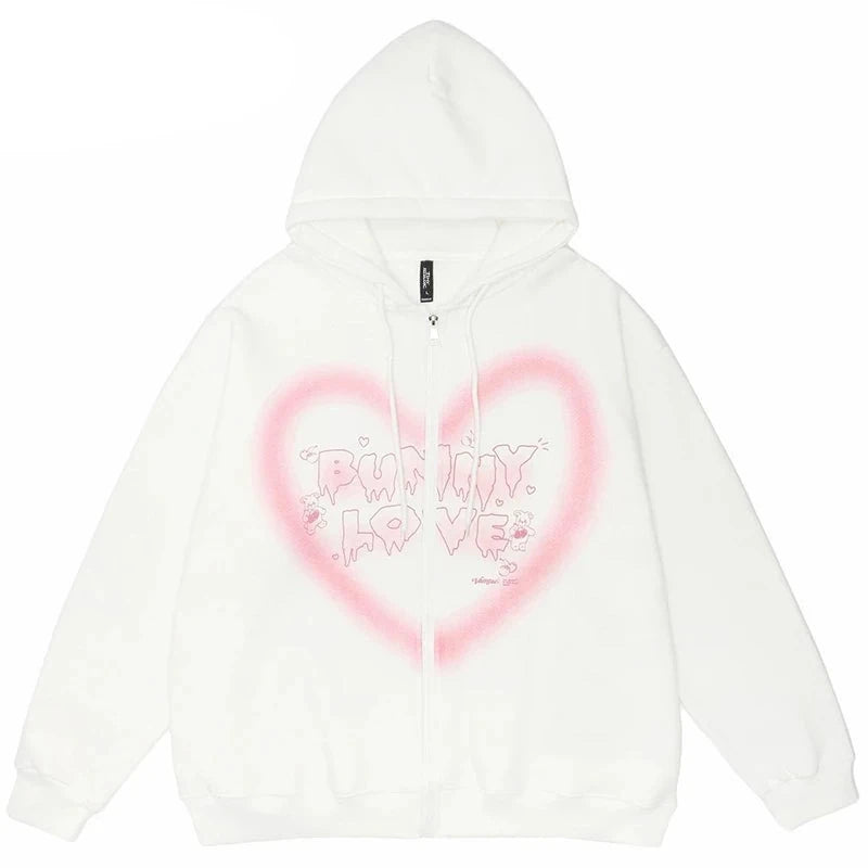 Bunny Lover Graffiti Heart Shape Hoodie ,  - Streetwear Hoodie - Slick Street