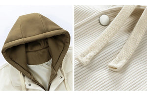 Corduroy Two Shade Elastic Waist And Sleeve Hoodie ,  - Streetwear Hoodie - Slick Street