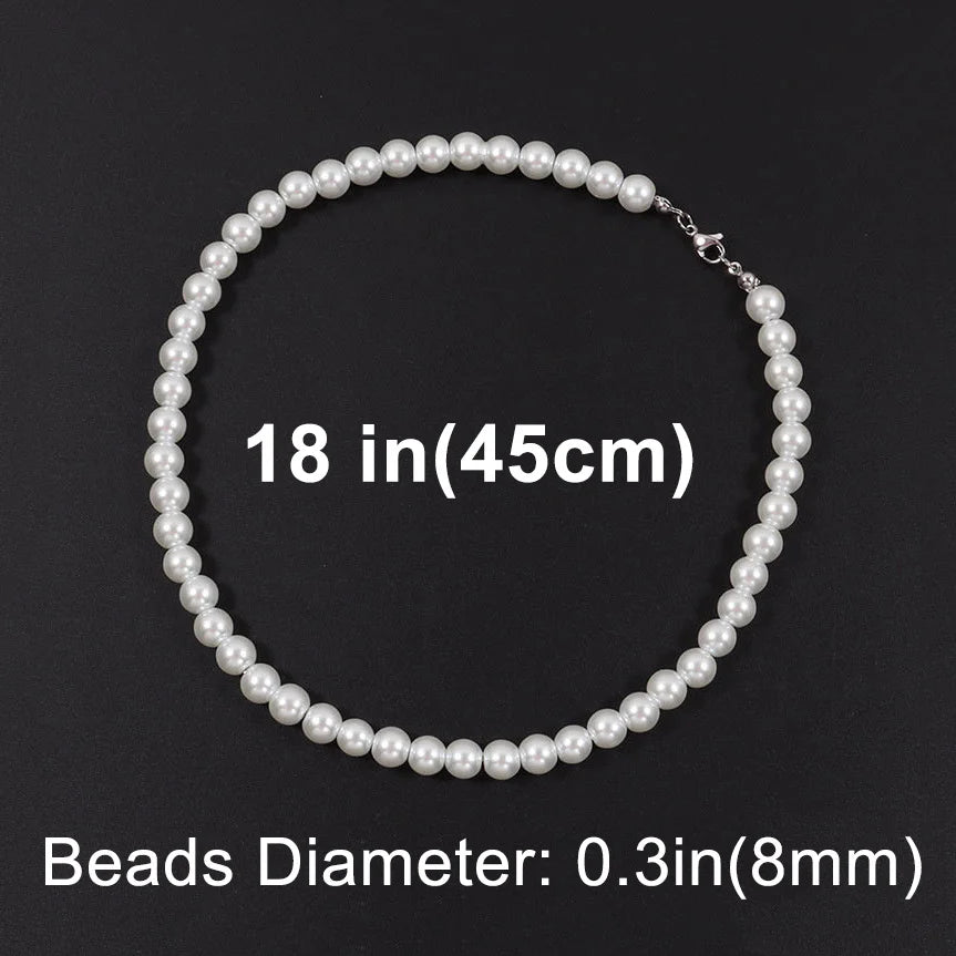 White Pearl Necklace 8mm-18 inch (45cm),  - Streetwear Necklace - Slick Street