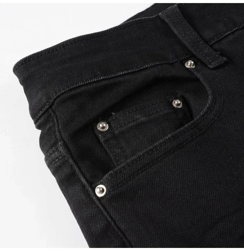 Black Distressed Tapered Skinny Pants , - Streetwear Pants - Slick Street