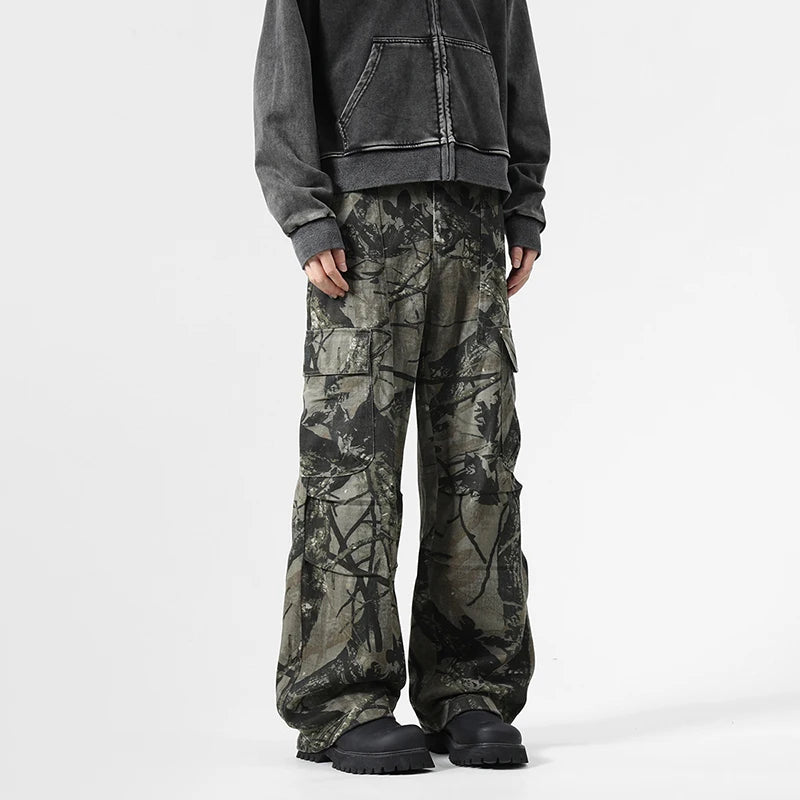 Black Camo Leaf Pattern Pants , - Streetwear Pants - Slick Street