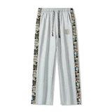 Bear Embroidery Straight-leg Pants Gray, M - Streetwear Pants - Slick Street