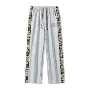 Bear Embroidery Straight-leg Pants Gray, M - Streetwear Pants - Slick Street