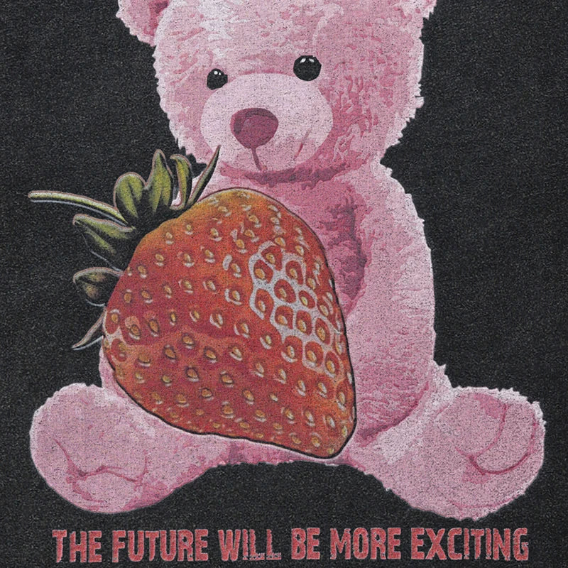 Coal Black Strawberry Stuffed Bear Visual T-Shirt ,  - Streetwear T-Shirt - Slick Street