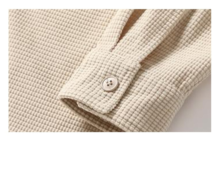 Corduroy Waffle Plaid Semi Collar Overshirt ,  - Streetwear Tops - Slick Street